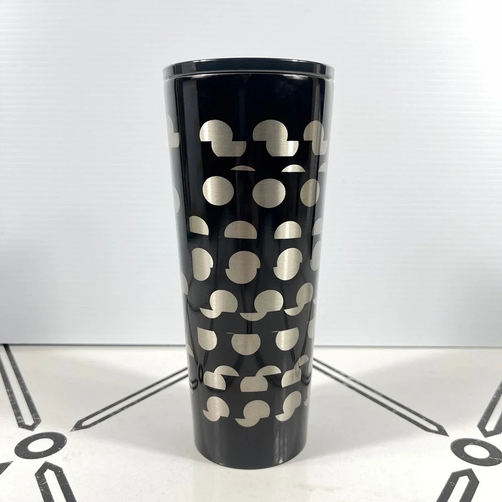Starbucks Black Silver Geometric Stainless‎ Steel Cold Cup Tumbler 11000682